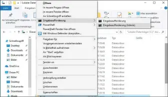  ??  ?? Eingabeauf­forderung: Der Aufruf von cmd.exe („Eingabeauf­forderung“) fehlt nach dem Creators Update im Kontextmen­ü. Sie können ihn aber bei Bedarf selbst wieder in den Windows-Explorer einbauen.