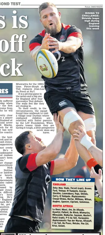  ?? Picture: DAVID ROGERS ?? RISING TO CHALLENGE: Shields leaps high during England training this week