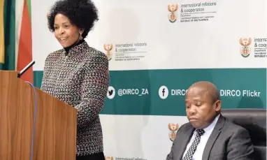  ??  ?? INFORMED THE SPEAKER: Minister Maite-Nkoana Mashabane, left, with Cooperativ­e Governance Minister Des van Rooyen, at a media briefing on the SADC summit outcomes. She said it had been a painful exercise for Grace Mugabe.