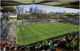  ??  ?? Precourt Sports Ventures offers a rendering of the new Major League Soccer stadium it envisions at Butler Shores.