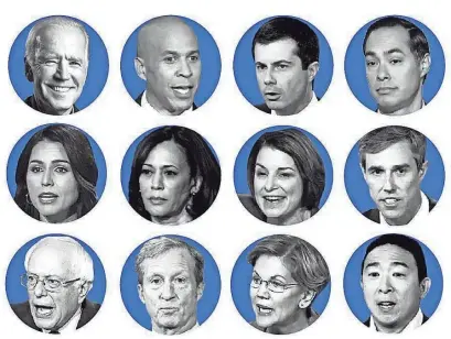  ?? USA TODAY ?? Tuesday’s debaters are, top row, Joe Biden, Cory Booker, Pete Buttigieg, Julian Castro; second row: Tulsi Gabbard, Kamala Harris, Amy Klobuchar, Beto O’Rourke; bottom row: Bernie Sanders, Tom Steyer, Elizabeth Warren and Andrew Yang.