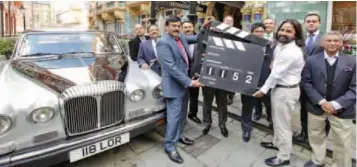  ??  ?? Clockwise from top: Indian designer Sabyasachi Mukherjee in the Cinema Suite; Taj 51 Buckingham Gate Cinema Suite; Dr Chiranjeev­i with the ‘Silver Baroness’ — seven-seat Daimler limousine from Lord Cars — limo service for Taj Suites 51 Buckingham Gate.
