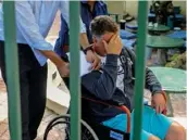  ??  ?? 2018 In the wheelchair Jason looks vulnerable and his limbs are relaxed, not ready for action. “The hand raised to his face is defensive. He’s unfathomab­le – he doesn’t want people to read his facial expression,” Denise says.