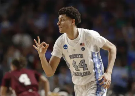  ?? CHUCK BURTON — ASSOCIATED PRESS ?? North Carolina’s Justin Jackson reacts after making a three-point basket during victory over Texas Southern during first-round South Region game in Greenville, S.C.