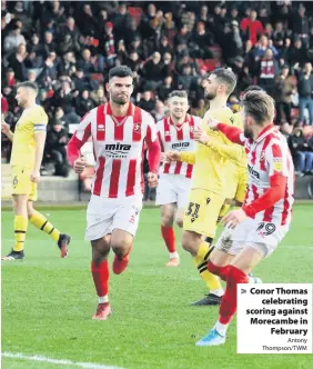  ?? Antony Thompson/TWM ?? Conor Thomas
celebratin­g scoring against Morecambe in
February