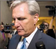  ?? AP/ EVAN VUCCI ?? House Majority Leader Kevin McCarthy had been opposed in his bid for the speaker post by a small bloc of hard- line conservati­ves known as the House Freedom Caucus. He cited the need for unity in his decision to drop out of the race.