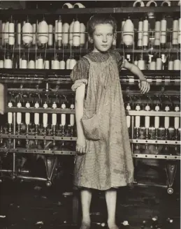  ??  ?? 5. Addie Card, 12 Years Old, Spinner in cotton mill, North Pownal, Vermont, 1910, Lewis Hine (1874–1940), gelatin silver print, 21.4 × 19.2cm. National Gallery of Art, Washington, D.C.