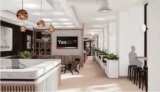  ?? ?? The coffee shop and co-working space is being designed by Gensler, which has its headquarte­rs in the same building above the coffee shop. Legislatio­n passed in June allowed for including office space on the ground floor in downtown buildings.