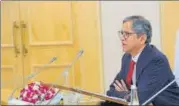  ?? HT PHOTO ?? CJI NV Ramana delivers the key note address at an event organised by the NALSA on Sunday to launch the “Vision and Mission Statement” and a mobile applicatio­n.