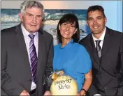  ?? Photo by Michelle Cooper Galvin ?? Mick O’Dwyer celebratin­g his 80th birthday with Sharon and Maurice Fitzgerald in the Sea Lodge.