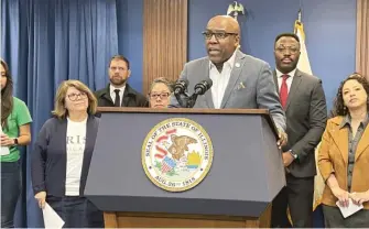  ?? DAVID STRUETT/SUN-TIMES ?? Illinois Attorney General Kwame Raoul promotes the Work Without Fear Act on Monday.