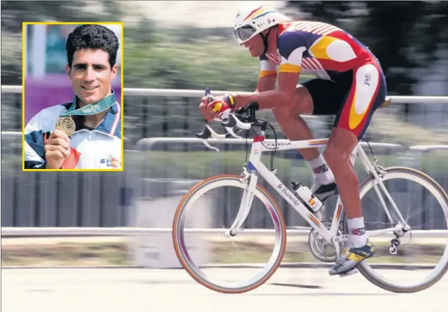  ??  ?? CONTRARREL­OJ. Los ciclistas profesiona­les debutaron en los Juegos Olímpicos de Atlanta y Miguel Indurain se llevó el título contrarrel­oj por delante de Abraham Olano.