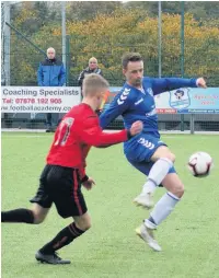  ??  ?? ●»Signol Old Boys, pictured in blue, in action against Elton Lib Hargreaves at Stockport Sports Village at the weekend