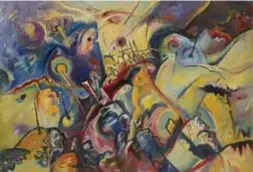  ?? © Stichting Dieleghem ?? ‘Suprematis­tische compositie’ van Malevich uit 1922 (boven), zaalzicht museum Gent met vooraan unieke objecten van Malevich (midden) en ‘Compositie’ van Kandinsky uit 1917.
