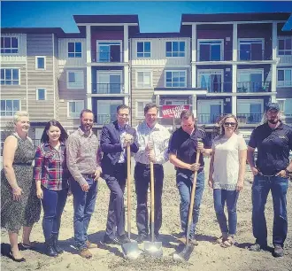  ??  ?? Cardel Lifestyles turned shovels on the second building at its Walden Place developmen­t recently. Pictured, from left: Melanie Skalk, Elaine Liu, Ian Jensen, Brad Logel, Tim Logel, Ryan Dyck, LeeAnne Gates and Mike Piersma.