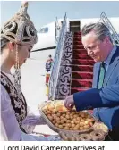  ?? GETTY ?? Lord David Cameron arrives at Bishek airport in Kyrgyzstan