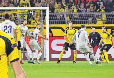  ?? AP ?? Real Madrid’s Cristano Ronaldo (centre) scored the opener against Borussia Dortmund on Tuesday.