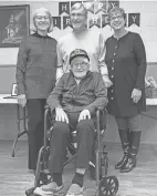  ?? PROVIDED BY SHERIE REESE ?? Richard Beaber is shown on his 100th birthday with his three children Patty Burson, from left, Jeff Beaber and Sherie Reese.