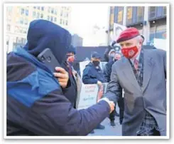  ??  ?? Guardian Angels founder Curtis Sliwa (both photos) throws his beret into the ring for the Republican mayoral nomination Monday outside Penn Station. He blasted both Mayor de Blasio and Gov. Cuomo, calling on the latter to resign.