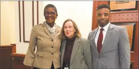  ?? By Mary E. O’Leary / Hearst Connecticu­t Media ?? Valencia Goodridge, state Rep. Patricia Dillon and New Haven Alder Richard Furlow attended a hearing in Hartford on electronic billboards.