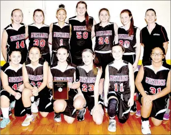  ?? PHOTO BY RICK PECK ?? The McDonald County Eighth Grade Girls basketball team won the Big 8 Conference Eighth Grade Girls Basketball Tournament with a 54-52 win over Mount Vernon on Dec. 15 in Monett. Front row, left to right: Courtney Smith, Anaily Gonzalez, Laney Wilson,...