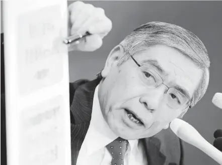  ?? — AFP ?? Kuroda: ‘We took all available steps we can think of. I’m confident that all necessary measures to achieve 2% inflation in two years were taken today (yesterday).’