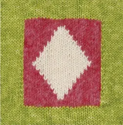  ??  ?? SQUARE 8 Worked entirely in stocking stitch, Square 8 features a diamond inside a rectangle on a plain background, all worked in the intarsia colourwork method