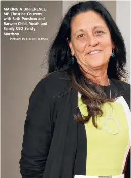  ?? Picture: PETER RISTEVSKI ?? MAKING A DIFFERENCE: MP Christine Couzens with Seth Punshon and Barwon Child, Youth and Family CEO Sandy Morrison.