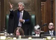  ?? AP/U.K. Parliament/JESSICA TAYLOR ?? Speaker of the House of Commons John Bercow gives a final talk Thursday in Parliament before stepping down after 10 years. Bercow, whose innovative interpreta­tion of the post gained him global celebrity, closed with the words that have become synonymous with him: “Order, order.”