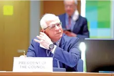  ??  ?? Borrell attends a meeting via video with European Foreign Affairs Ministers to discuss the situation in Ukraine, at the European Council in Brussels. — AFP photo