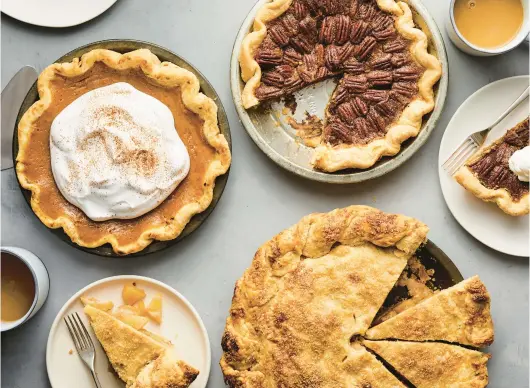  ?? RYAN LIEBE/THE NEW YORK TIMES PHOTOS ?? For the best pumpkin pie, maple-honey pecan pie and classic apple pie, skip the actual pumpkin, increase the pecans and precook your apples.