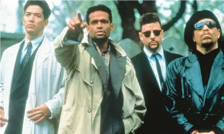  ?? IMAGO ?? Russell Wong, from left, Mario Van Peebles, Judd Nelson and Ice-t were among the cast members of the 1991 film “New Jack City.”