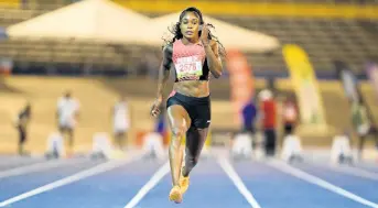  ?? ?? Elaine Thompson-Herah on her way to winning the women’s 60 metre at the Queens/Grace Jackson Meet at National Stadium in St Andrew yesterday.