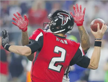  ?? KEVIN C. COX/GETTY IMAGES ?? Atlanta Falcons quarterbac­k Matt Ryan attempts a pass during the fourth quarter of Super Bowl LI on Sunday in Houston.