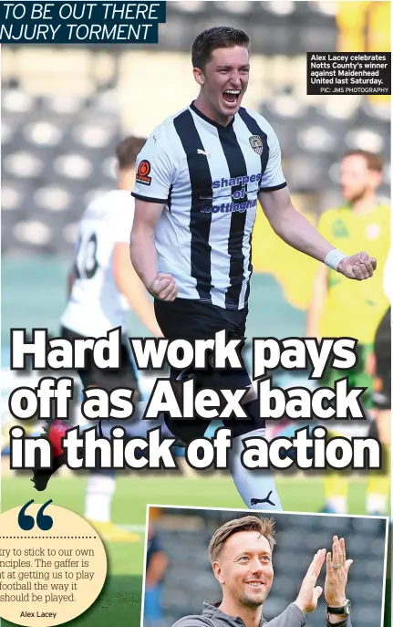  ?? PIC: JMS PHOTOGRAPH­Y ?? Alex Lacey celebrates Notts County’s winner against Maidenhead United last Saturday.