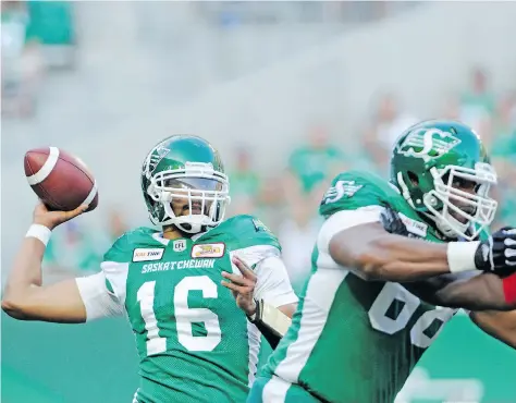  ?? MARK TAYLOR/THE CANADIAN PRESS ?? The Saskatchew­an Roughrider­s’ offence has been struggling with Brandon Bridge at the controls.