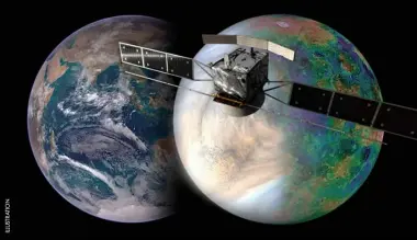  ??  ?? ▲ ESA’s EnVision mission will compare the atmosphere of Venus (right) with Earth (left)