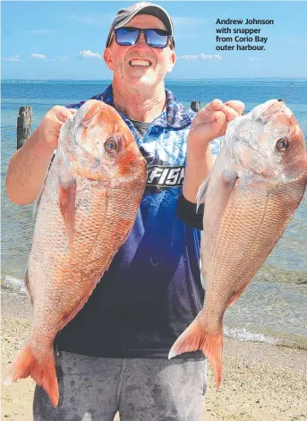  ?? ?? Andrew Johnson with snapper from Corio Bay outer harbour.