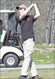  ?? Scott Herpst, file ?? LaFayette’s Taylor Barfield sends a tee shot soaring during a recent match at the LaFayette Golf Course. Barfield and the Ramblers won a four-team match last week as prep work continues for the NGAC tournament this coming Tuesday.