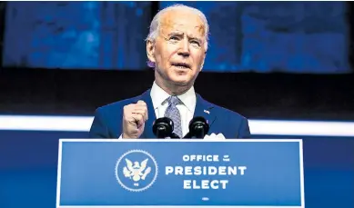 ??  ?? ARCHIVO. Presidente electo Joe Biden durante el anuncio de su gabinete de Seguridad en Wilmington.