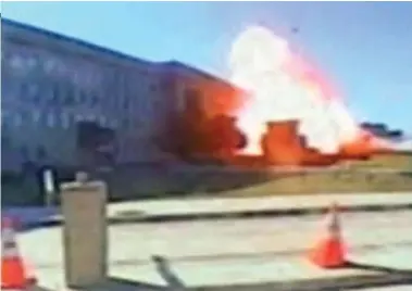  ??  ?? Fireball: A security camera records the moment Flight 77 smashes into the Pentagon