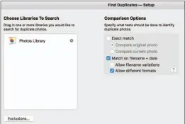  ??  ?? Find Duplicates in Powerphoto­s offers a lot of controls for refining what you consider to be a copy.