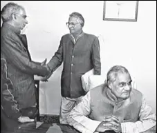  ?? HT ARCHIVE ?? (From left) Jaswant Singh, George Fernandes with former PM Atal Bihari Vajpayee at a press conference in 1997.