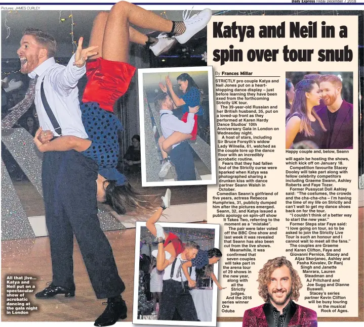  ?? Pictures: JAMES CURLEY ?? All that jive… Katya and Neil put on a spectacula­r show of acrobatic dancing at the gala night in London Happy couple and, below, Seann