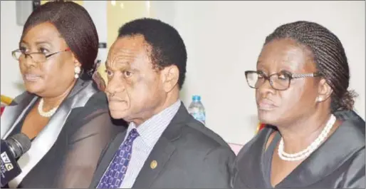  ??  ?? L-R: Hon. Justice Adedayo Oyebanji, Member, Lagos Multi-Door Courthouse (LMDC) Governing Council, Justice Adesuyi Olateru-Olagbegi, Chairman, and Hon. Justice Kunbi Oyefeso, Vice Chairman, at the Press Conference in commemorat­ion of LMDC @ 15 and Lagos...