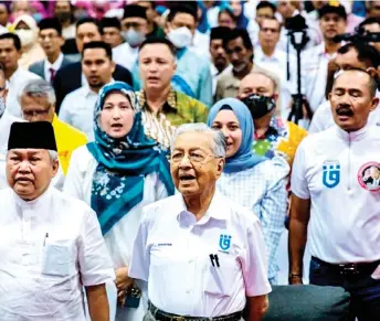  ?? — Malay Mail photo ?? Dr Mahathir a ends the announceme­nt of Gerakan Tanah Air (GTA) ahead of the 15th general election at Bangi Convention Centre on Nov 2, 2022.