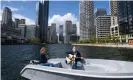  ??  ?? Singer Nathan Evans, who went viral on TikTok with a sea shanty, performs on a boat in Canary Wharf, London. Photograph: Matt Crossick/PA