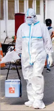  ?? PTI ?? A medic wearing a PPE kit at Smt Sucheta Kriplani and Kalawati Saran Children’s Hospital, in New Delhi, on Wednesday