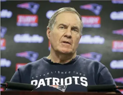  ?? STEVEN SENNE — ASSOCIATED PRESS ?? Patriots head coach Bill Belichick faces reporters during a news conference at Gillette Stadium in Foxborough, Mass., on Tuesday.
