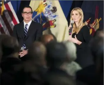  ?? MATT ROURKE — THE ASSOCIATED PRESS ?? White House adviser Ivanka Trump and Treasury Secretary Steve Mnuchin speak in Bayville, N.J., Monday about tax overhaul, where they promised legislatio­n moving through Congress would simplify the tax code and ease burdens on taxpayers.